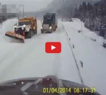 Video: Nevjerovatna jeziva scena na sniježnoj cesti! Za dlaku izbjegao sudar sa šleperom i grtalicom!