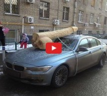 Video: Za dobro jutro! Putinovu kritičarku dočekao 100 kg težak drveni penis na BMW-u!