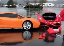 I najbolji griješe: Profesionalni vozač zabio Ferrari u Lambo i okrivio kišu (VIDEO)